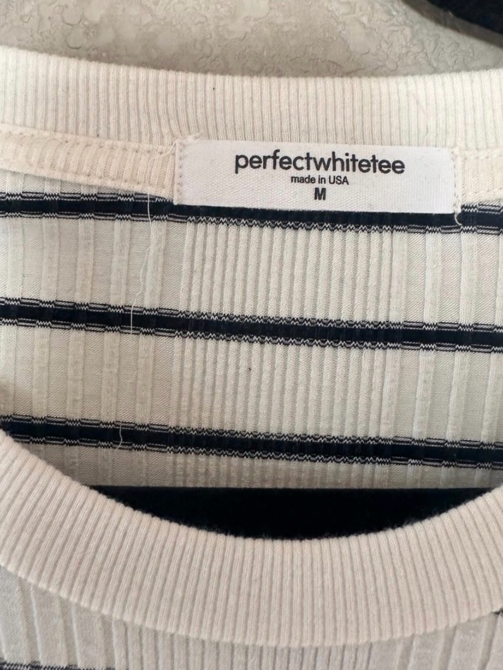 Perfect White Tee Stef Long Sleeve Boxy Tee in Sugar & Black Stripe Size Medium - Picture 3 of 5